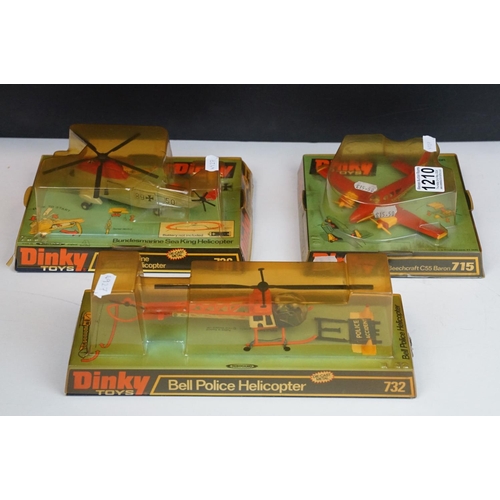 1210 - Three boxed Dinky diecast models to include 732 Bell Police Helicopter, 715 Beechcraft C55 Baron and... 