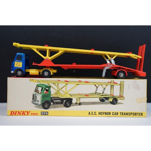 1219 - Boxed Dinky 974 AEC Hoyner Car Transporter diecast model, diecast ex, box fair with some marks and a... 