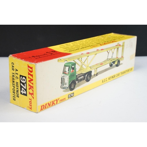 1219 - Boxed Dinky 974 AEC Hoyner Car Transporter diecast model, diecast ex, box fair with some marks and a... 