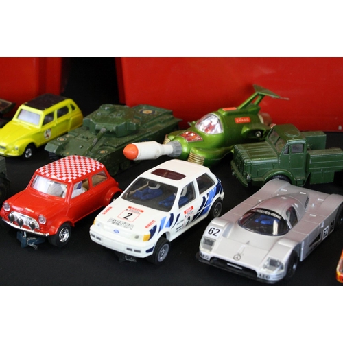 401 - Quantity of Scalextric to include 4 x slot cars (Mercedes, Porsche, Ford & Mini Cooper), Trackside a... 