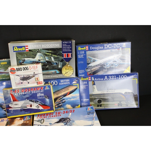 407 - 14 Boxed plastic model kits to include 7 x Revell (Douglas DC-7C, A321 Millennium, Fairey Rotodyne, ... 