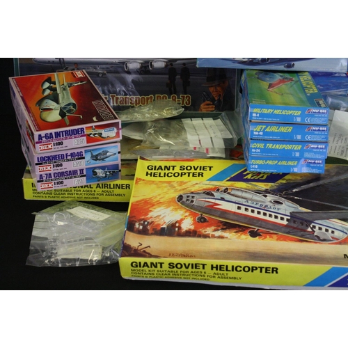 409 - 13 Boxed plastic model aircraft kits to include 4 x Nu Bee 1/100 (Military Helicopter, Jet Airliner,... 