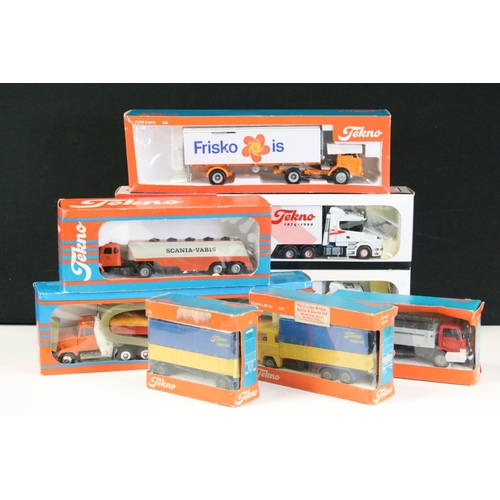 1185 - Eight boxed Tekno haulage diecast models to include 915 Ford D 0810, 420 Scania LBS 141, 452 trailer... 