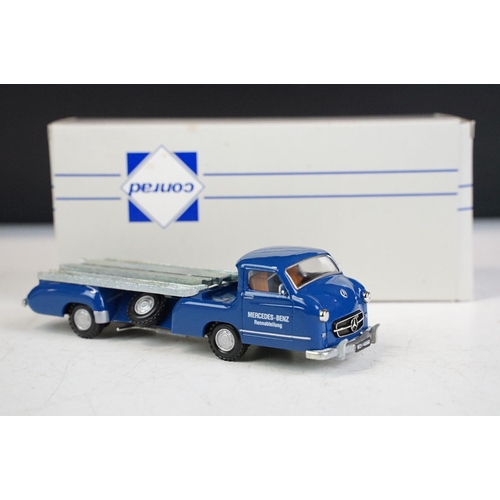 1182 - Four boxed 1/50 scale Conrad diecast models to include 1034 Mercedes Benz Racing Car Transporter 195... 