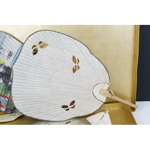 374 - 19th Century Victorian japanese boat game consisting of paper fans, with miniature sailing boats.