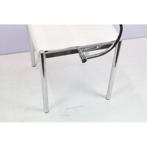 658 - Retro style chair, with tubular chrome frame and white leatherette round cushioned back and white le... 