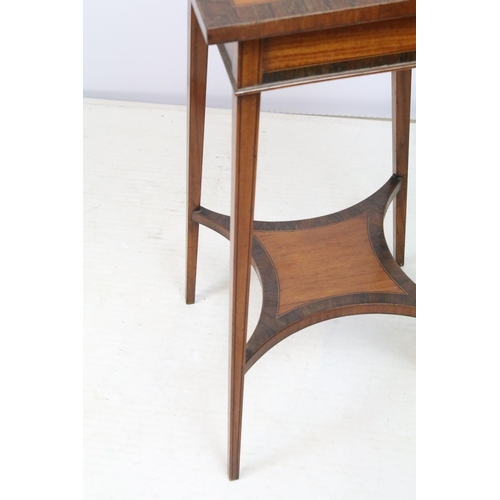 719 - Edwardian mahogany inlaid two tier jardiniere stand, on square tapering legs, 64.5cm high x 31cm wid... 