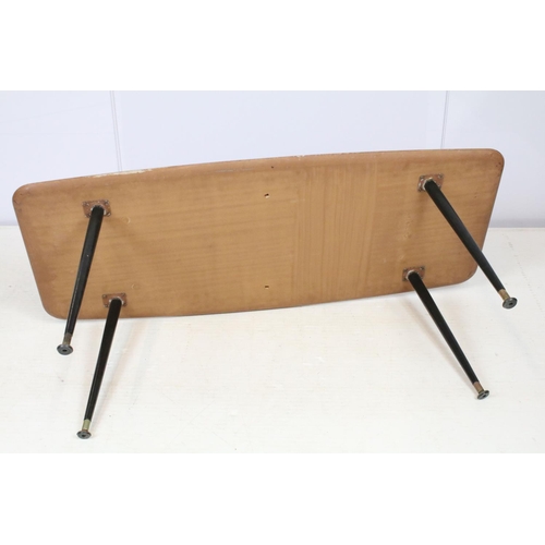 742 - Mid century coffee table, with red and black top, on black tapering legs and metal feet, 40cm high x... 