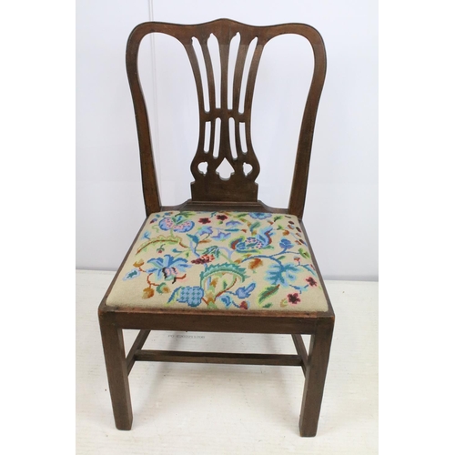 662 - Early 20th century mahogany dining chair, with carved pierced splat back and needlework seat, 93cm h... 