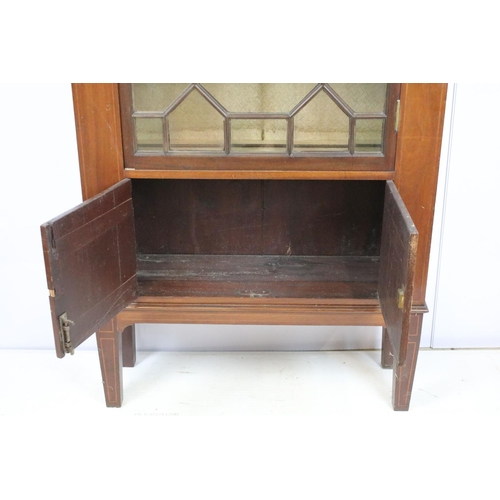 678 - Early 20th century mahogany inlaid display cabinet, with dentil moulded cornice above an astragal gl... 