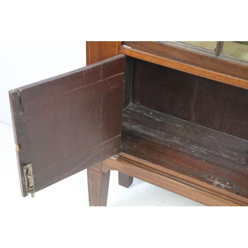 678 - Early 20th century mahogany inlaid display cabinet, with dentil moulded cornice above an astragal gl... 