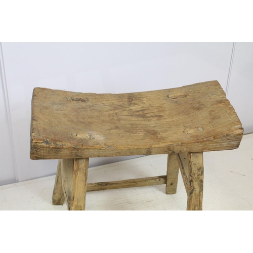 689 - Rustic oak stool, 54cm high x 54cm wide x 43cm deep