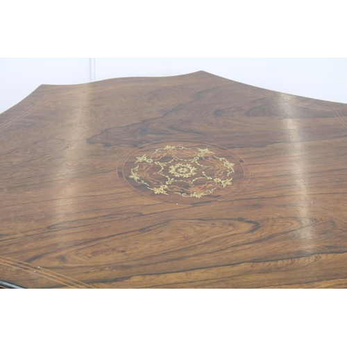 691 - Edwardian rosewood shaped occasional octagonal table, with inlaid decoration, above smaller tier, on... 