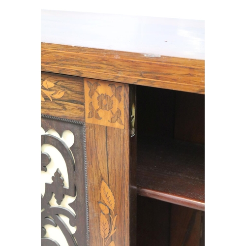 715 - Victorian rosewood two door cupboard of small proportions, with inlaid decoration featuring leaves a... 