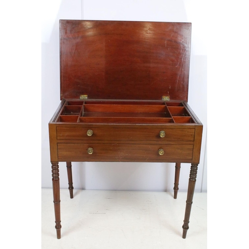 726 - Early 20th century mahogany table, the lid lifts to reveal a butler's lift out tray and storage belo... 