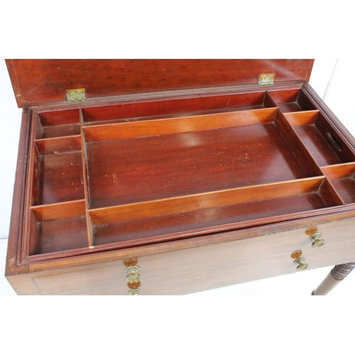 726 - Early 20th century mahogany table, the lid lifts to reveal a butler's lift out tray and storage belo... 