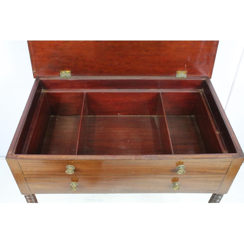 726 - Early 20th century mahogany table, the lid lifts to reveal a butler's lift out tray and storage belo... 