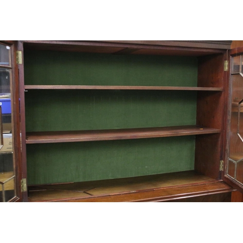 729 - Early 20th century mahogany breakfront bookcase, the upper section with dentil moulding above astrag... 