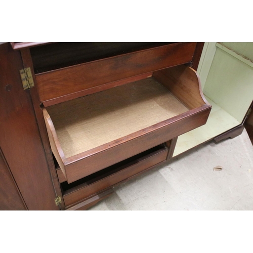 729 - Early 20th century mahogany breakfront bookcase, the upper section with dentil moulding above astrag... 