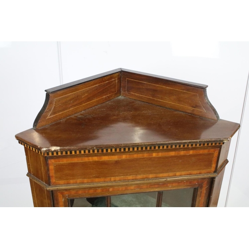 731 - Edwardian mahogany inlaid corner display cabinet, with astragal glazed door and three fitted shelves... 