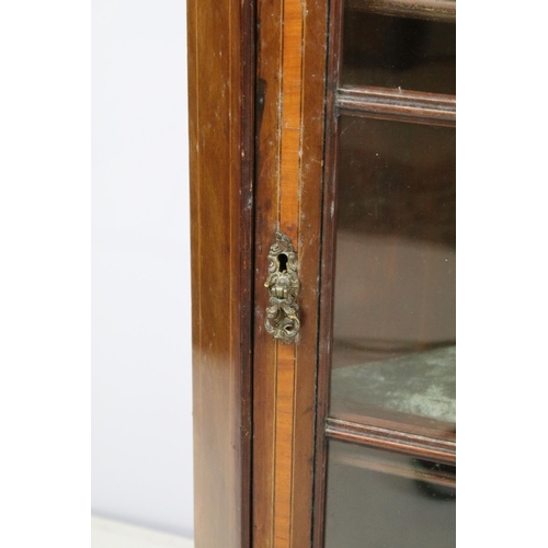 731 - Edwardian mahogany inlaid corner display cabinet, with astragal glazed door and three fitted shelves... 