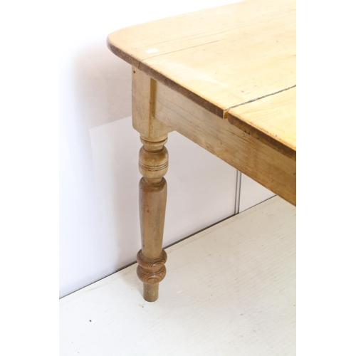 757 - Early 20th century pine kitchen table, 72cm high x 150cm long x 96.5cm deep