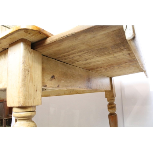 757 - Early 20th century pine kitchen table, 72cm high x 150cm long x 96.5cm deep