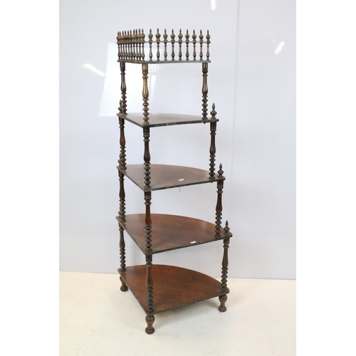 759 - Early 20th century mahogany five tier whatnot, with turned supported and galleried top, 136cm high x... 