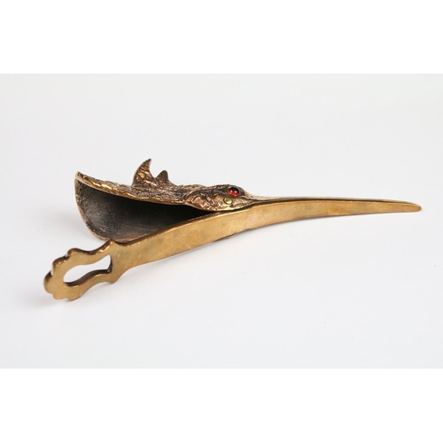 292 - Brass cased document clip in the form of a water bird