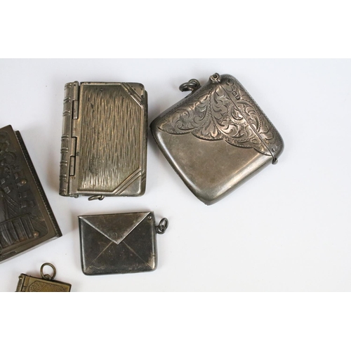 296 - Silver vesta case, Chester 1919, a silver propelling drill, a Tiffany sterling olive fork, a WNF sil... 