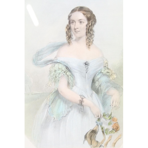 589 - 19th century finely coloured engraving portraits of noble ladies, to include: The Duchess of St Alba... 