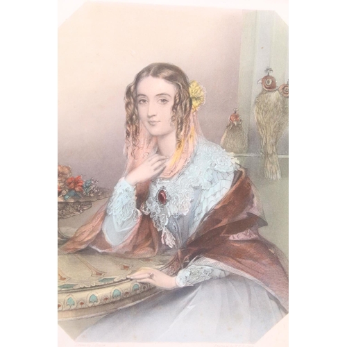 589 - 19th century finely coloured engraving portraits of noble ladies, to include: The Duchess of St Alba... 