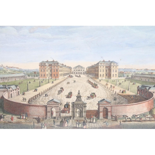 592 - T Bowles after Boitard 1753, hand coloured engraving, The Foundling Hospital Holborn, 29 x 42.5cm, f... 