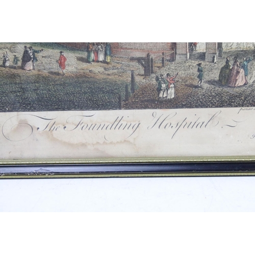 592 - T Bowles after Boitard 1753, hand coloured engraving, The Foundling Hospital Holborn, 29 x 42.5cm, f... 