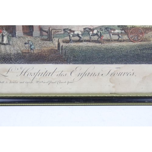 592 - T Bowles after Boitard 1753, hand coloured engraving, The Foundling Hospital Holborn, 29 x 42.5cm, f... 