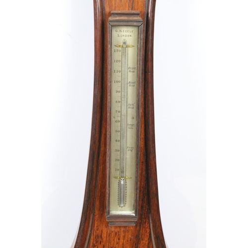 736 - Late Victorian carved rosewood barometer, with thermometer, inscribed G Kegele, London, 102cm high