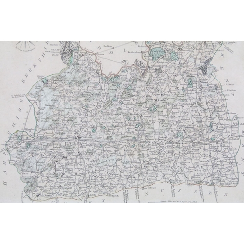 98 - Map of Surrey ( Surrey ) by John Cary, hand-coloured engraving, 22 x 27.5cm, framed and glazed