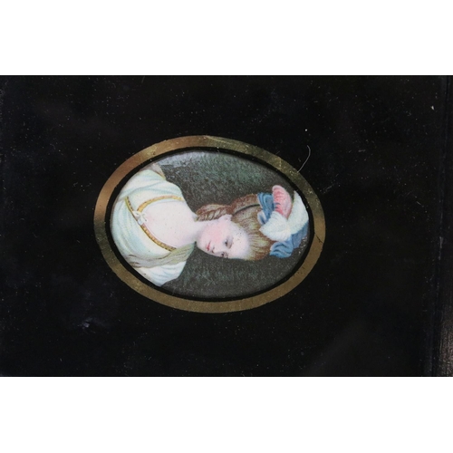 308 - Group of five framed & glazed miniature portraits to include an oil painting of a Victorian lady in ... 