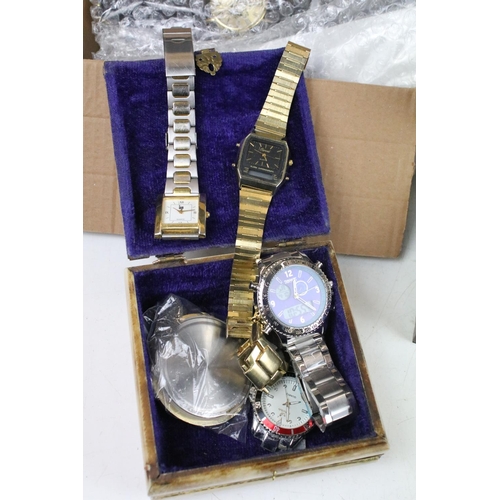 340 - A collection of mainly gents wristwatches together with a quantity of costume jewellery.