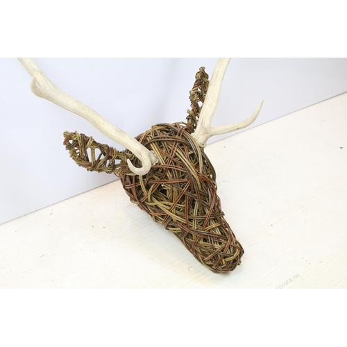 448 - Willow stag's head sculpture, with antlers, 94cm high