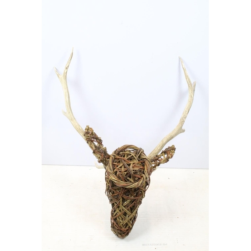 448 - Willow stag's head sculpture, with antlers, 94cm high