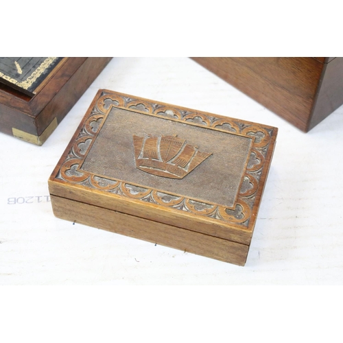 505 - Victorian brass bound mahogany writing slope (approx 29cm wide), together with a further 19th centur... 