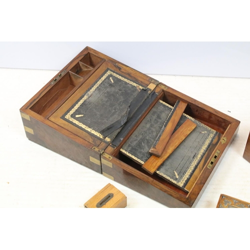 505 - Victorian brass bound mahogany writing slope (approx 29cm wide), together with a further 19th centur... 