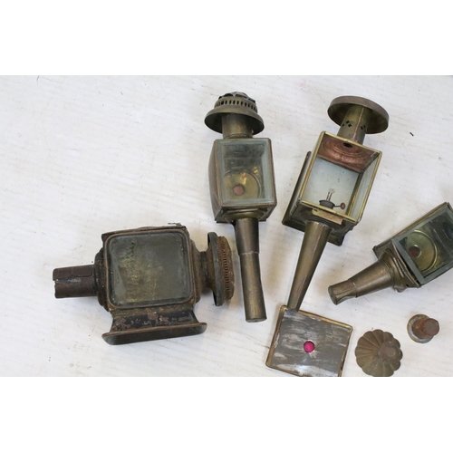 507 - Group of four antique carriage lanterns to include three brass examples