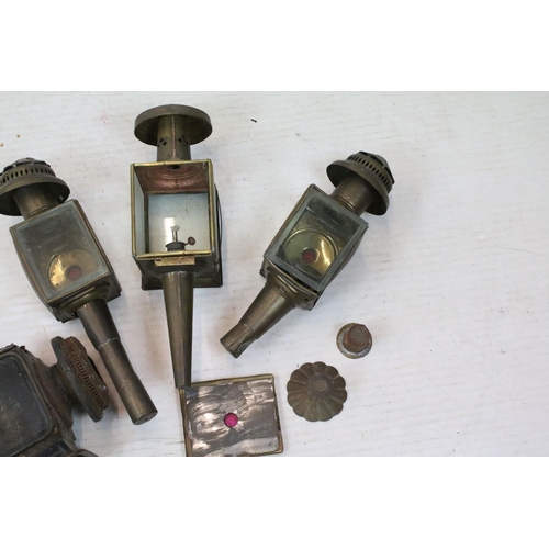 507 - Group of four antique carriage lanterns to include three brass examples