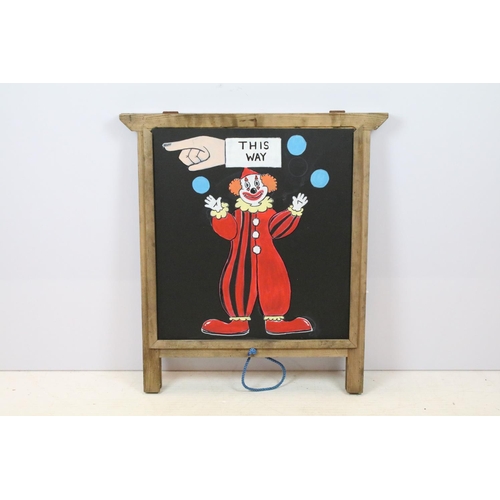 519 - Circus style clown painted sandwich board, ' This Way Clown School ' and ' This Way ' verso, 76 x 69... 