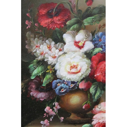 544 - In the manner of Johan Laurentz Jensen, three paintings, comprising: basket of flowers, oil on panel... 