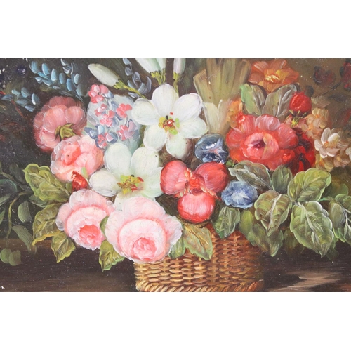 544 - In the manner of Johan Laurentz Jensen, three paintings, comprising: basket of flowers, oil on panel... 