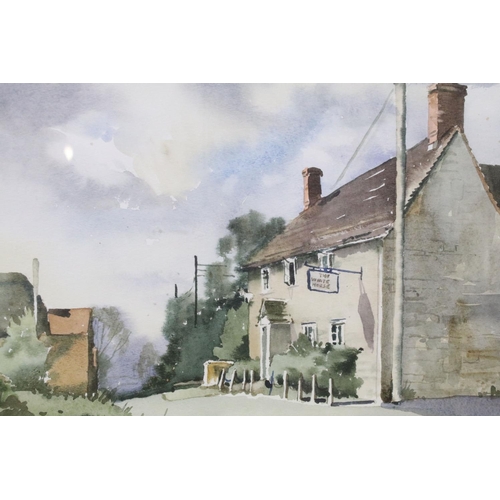 602 - Liz Deakin, The White Horse pub, watercolour, signed lower left and dated '77, 30 x 43cm, framed and... 