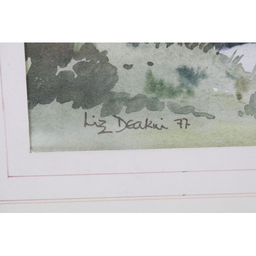 602 - Liz Deakin, The White Horse pub, watercolour, signed lower left and dated '77, 30 x 43cm, framed and... 